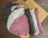 DIY Macrame Feather Making Kit | Modern Macrame Wall Hanging Kit | Dark Grey / Dusky Pink /  Natural