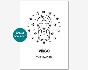 MAAGD sterrenbeeld afdrukken | Maagd Maiden Astrologie Cadeau als Boho Wall Art Decor | A4 digitale download afdrukbaar