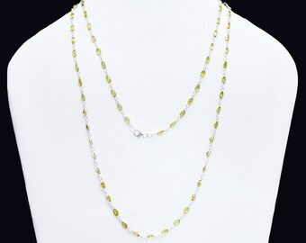 Peridot 925 Sterling Silver Necklace - Bezel Set Peridot Handmade Necklace - Layering Necklace- Long Chain Necklace Best Gift For Women