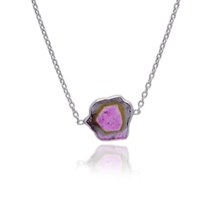 BEAUTIFUL! Natural Multicolor Tourmaline Necklace Stone Size 11x10 MM,925 Sterling Silver Chain,Watermelon Tourmaline Bezel Pendant