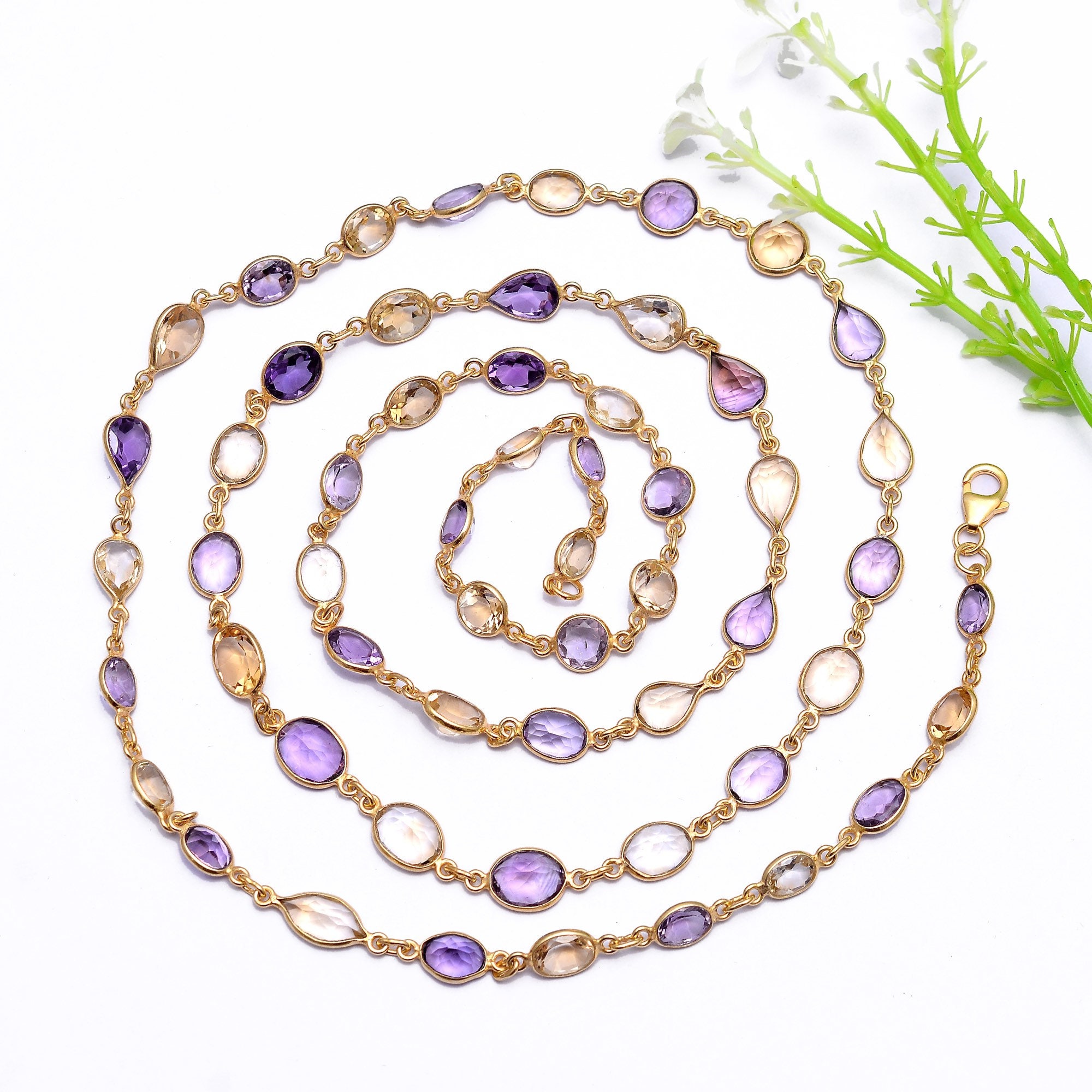 Amethyst and Citrine Necklacegold Polished Necklacesterling - Etsy UK