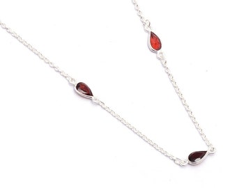 Genuine Garnet Necklace,  Birthstone Necklace, Red Garnet Necklace, Garnet Necklace, Gift for Her, Silver Garnet Necklace Special Gift Women