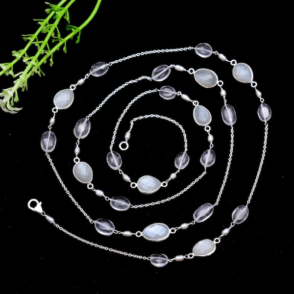 Beautiful moonstone necklace with crystal and pearl necklace,chain necklace,collet necklace,necklace for women,healing necklace,bridal
