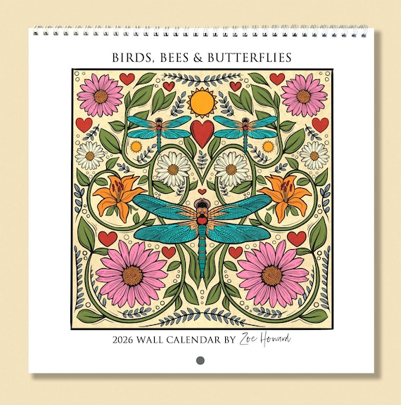 2026 Wall Calendar | Birds, Bees & Butterflies Art Calendar 2026 | Perfect Christmas present ideas | Beautiful illustrations on each page