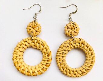 Double Handwoven Rattan Earrings | Hoop Earrings | Summer  Earrings | Handmade Earrings by Artisans