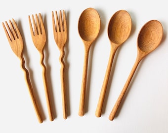 Handmade Doussie Wood Cutlery Set: Wooden Spoon and Fork