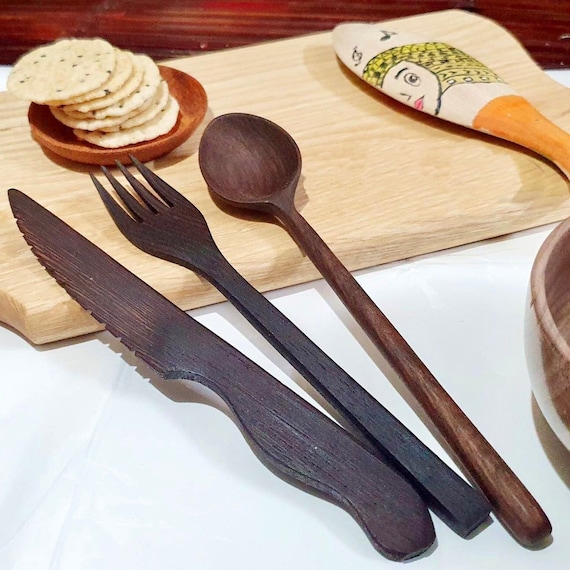 2 pièces couverts à salade en bois cuillère fourchette ensemble