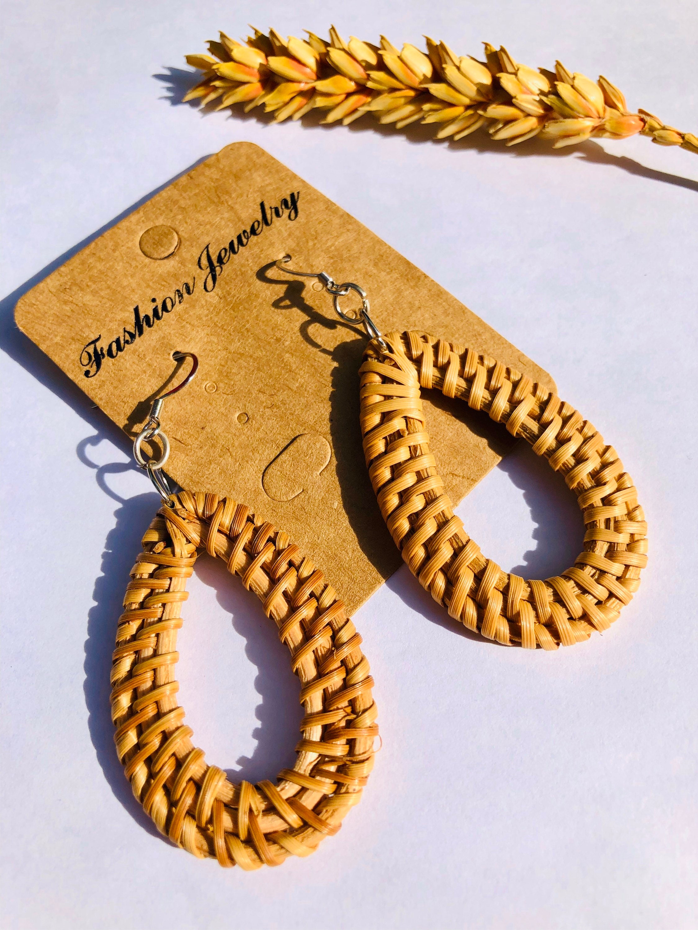 Oval Handwoven Rattan Earrings | Dangle Earrings | Statement Earrings | Wicker Earrings | Boho Earrings | Straw Earrings