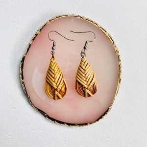 Leaf Handwoven Rattan Earrings |Small Handmade Earrings | Natural Leaf Earrings |Boho Earrings | Wicker Earrings