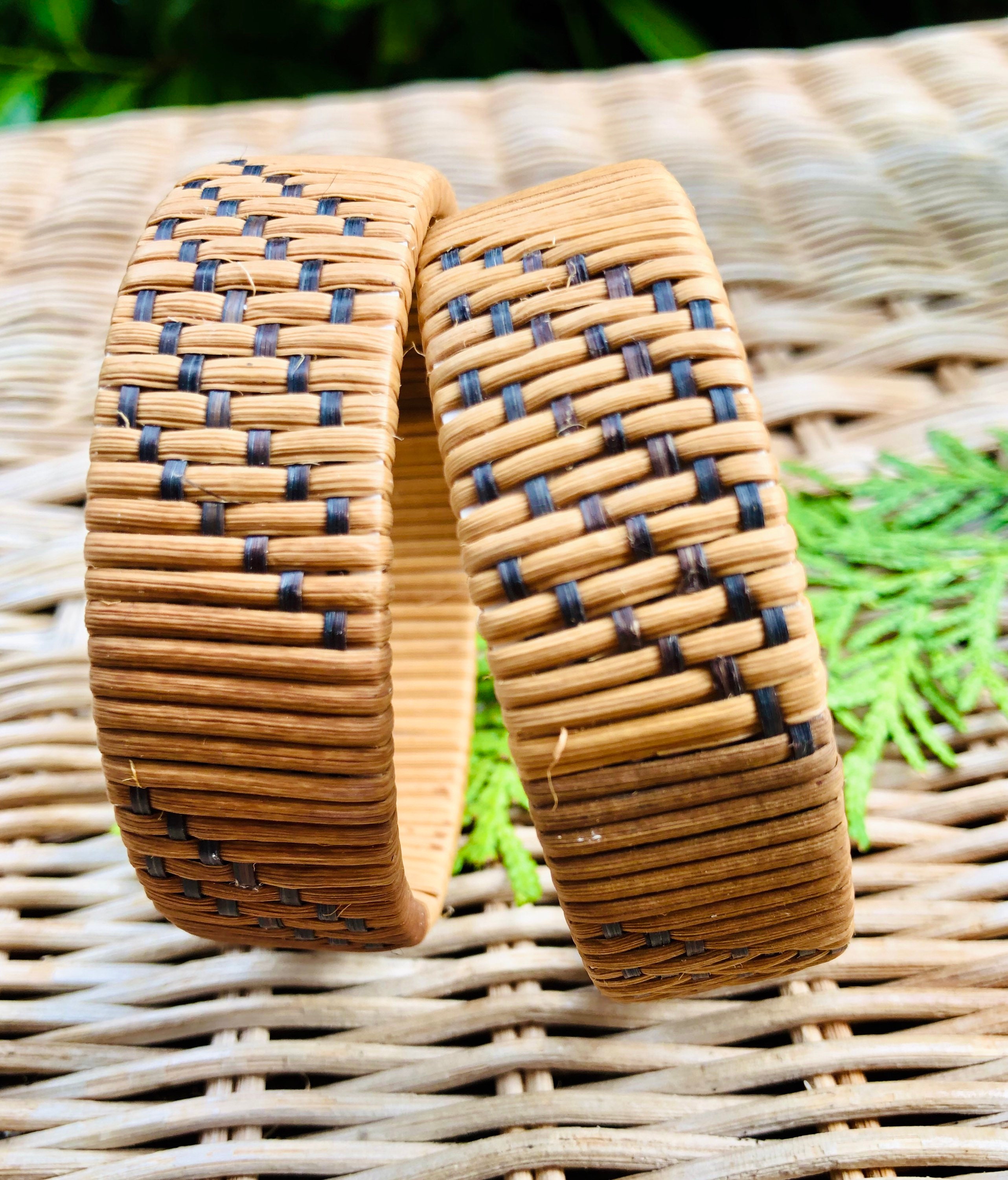 Diagonal Stripe Round handwoven wooden rattan bracelets | Natural rattan bangles | boho bracelet | wicker bracelet | handmade bracelet