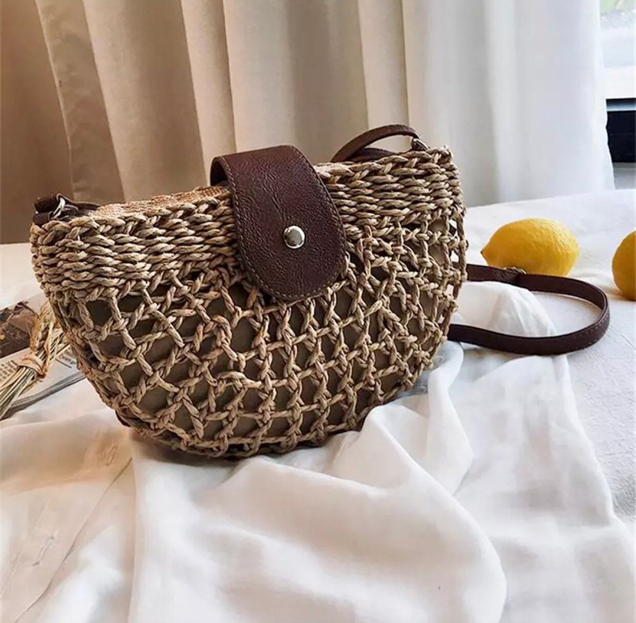 Handwoven Straw Half Moon Handbag handmade Boho Bag Shoulder - Etsy UK
