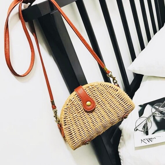 Straw half shop moon bag