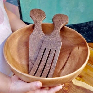 2 Pcs Handcarved Wooden Salad Server Spoons, Handcrafted Ebony Wooden Spoons, Kitchen Decor, Kitchen gifts, Christmas Gifts