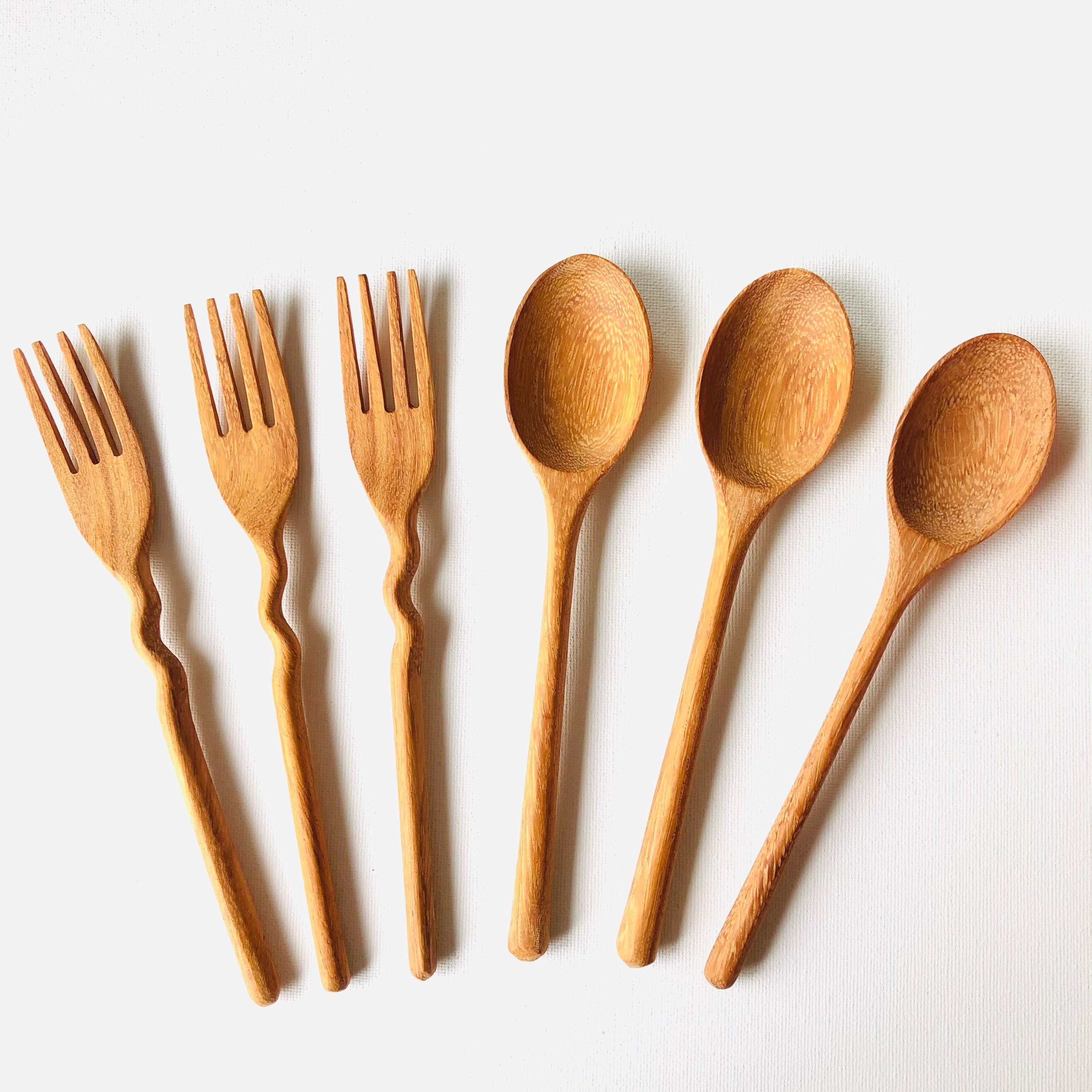 Handmade Wooden Cutlery Set including a Wooden Spoon and Fork | Doussie Wood Spoons and Forks | Handcrafted Cutlery | Reusable Cutlery Set