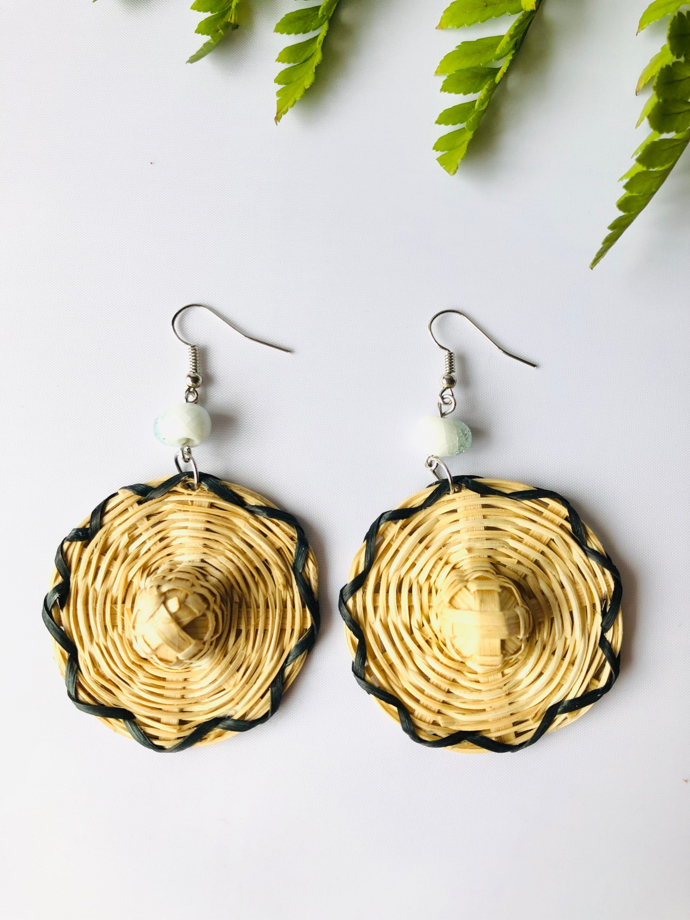 Dangle Hat Handwoven Rattan Earrings | Beach Earrings | Holiday Earrings | Boho Hoop Earrings | Summer Earrings | Lightweight Earrings