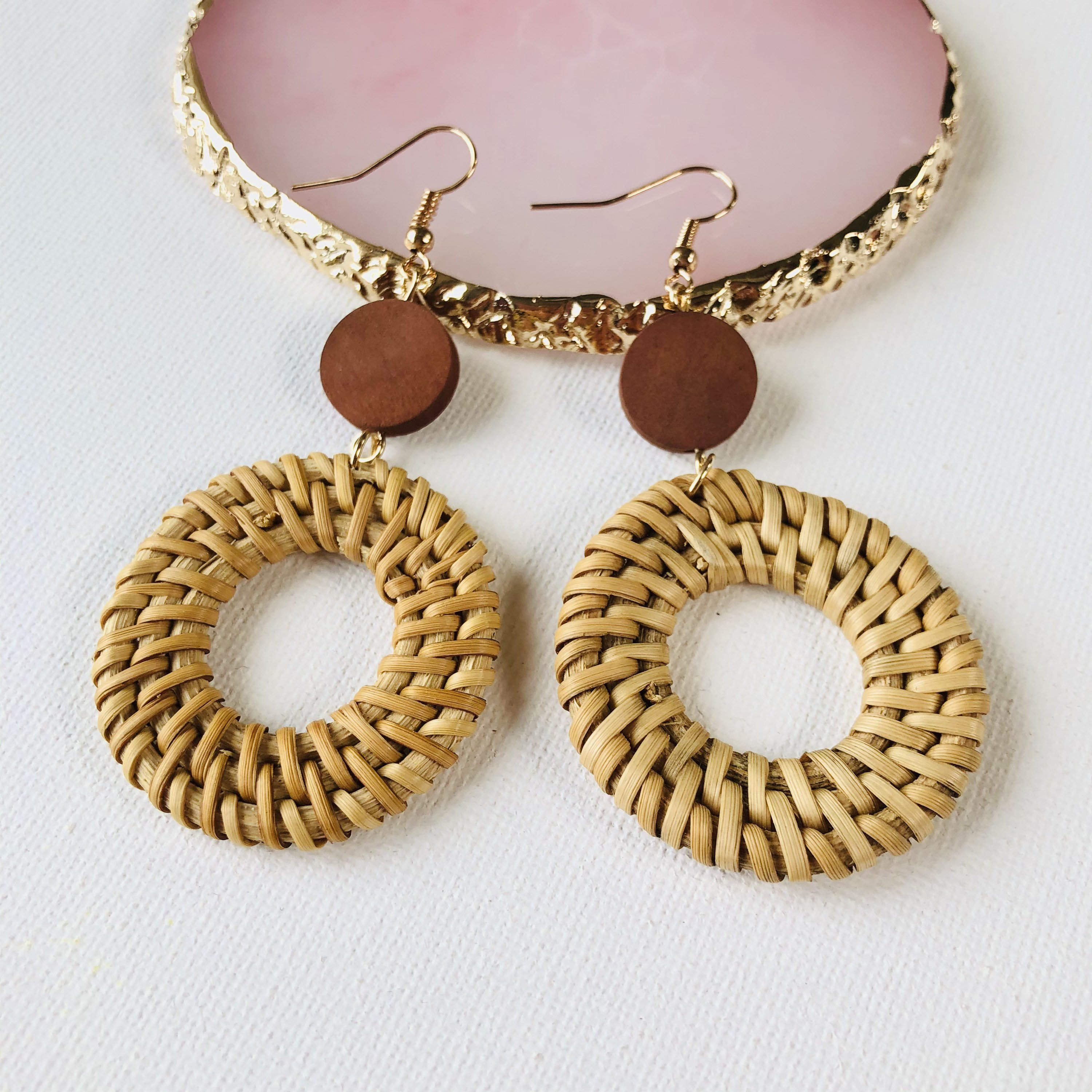 Handwoven Rattan Earrings | Red Earrings | Hoop Earrings |Boho Earrings | Wicker Earrings | Summer Beach Earrings