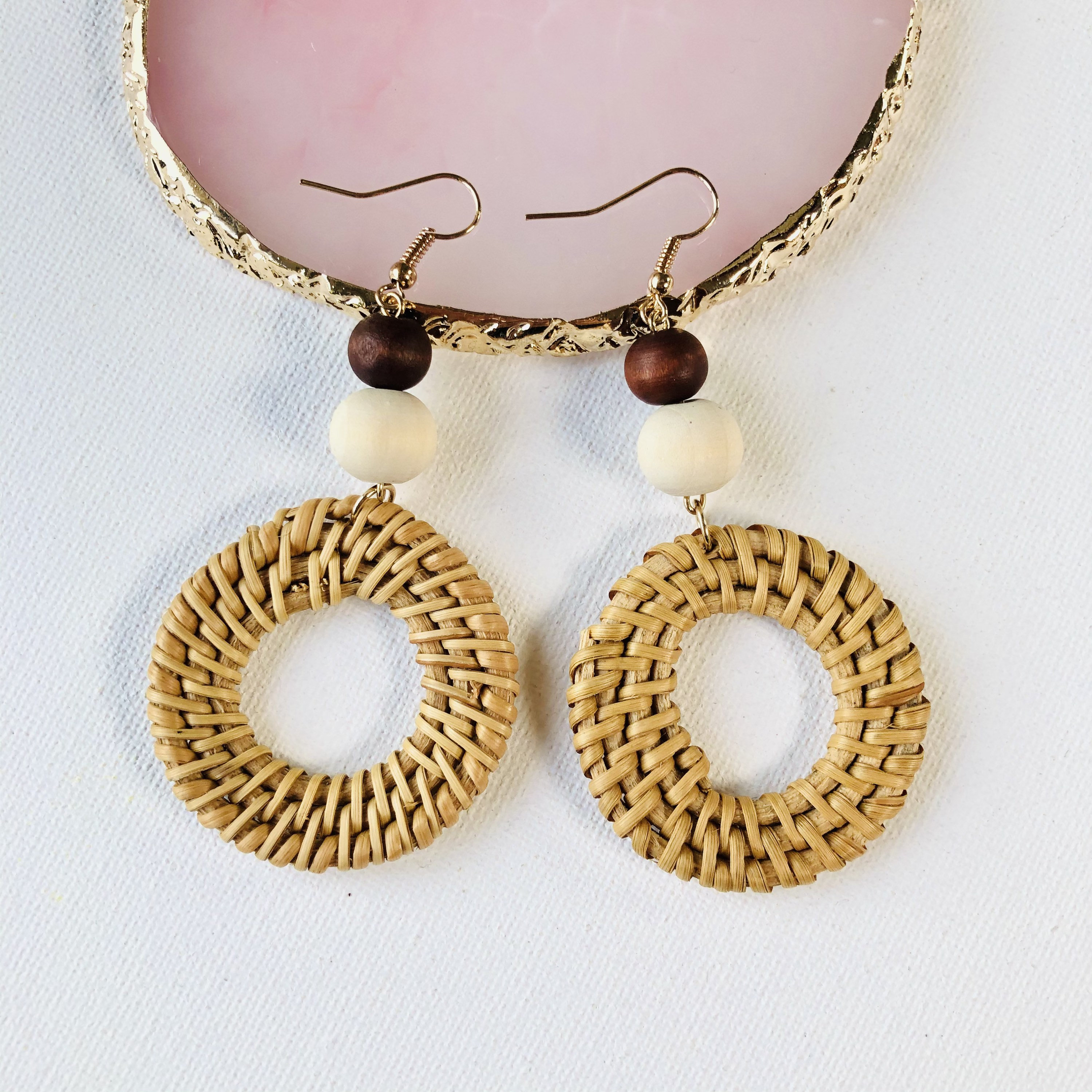 Flower Handwoven Rattan Earrings |Handmade Earrings | Hoop Earrings |Boho Earrings | Wicker Earrings | Christmas Earrings