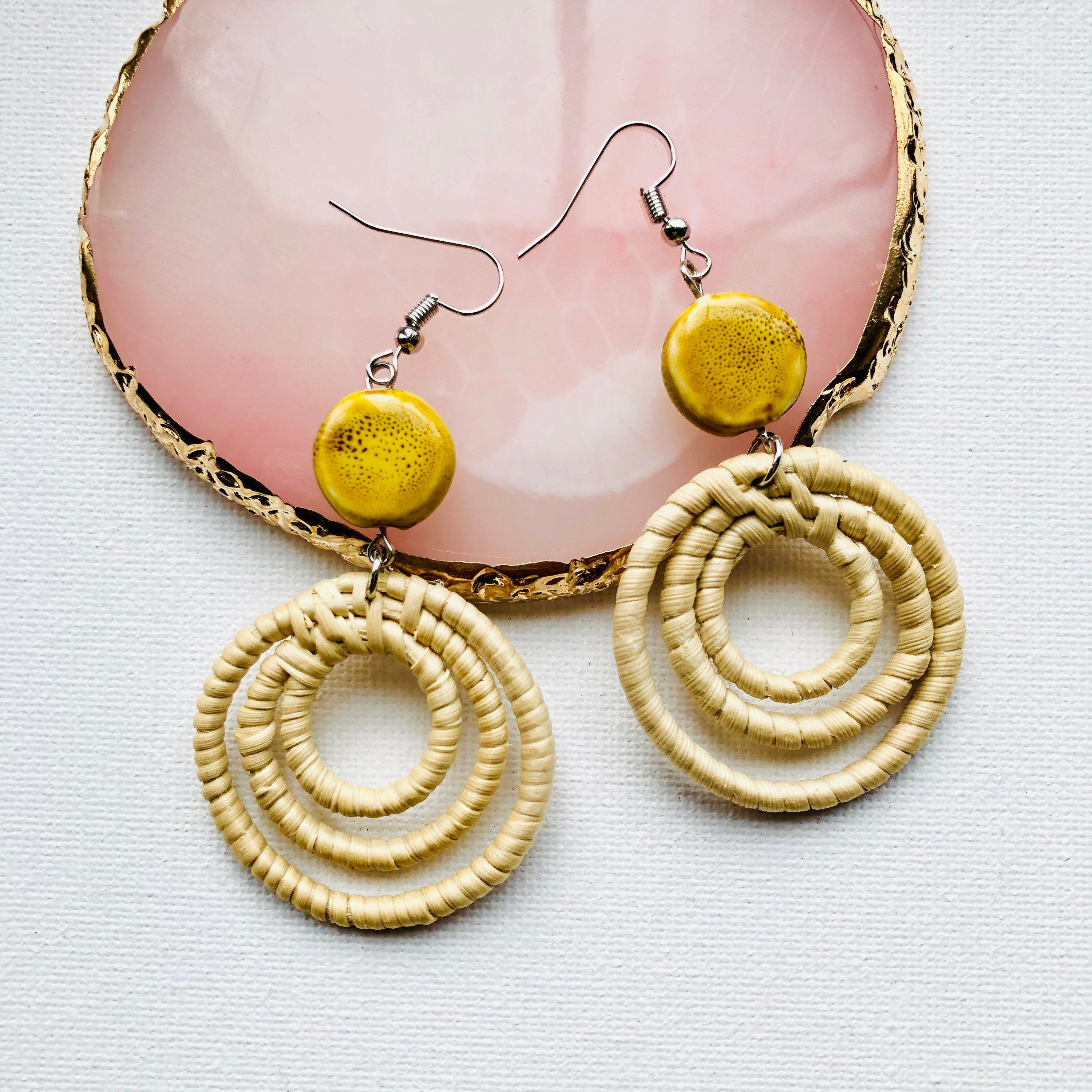 Hoop Circle Handwoven Rattan Earrings |Rattan Earrings | Statement Earrings | Straw Earrings | Wicker Boho Earrings