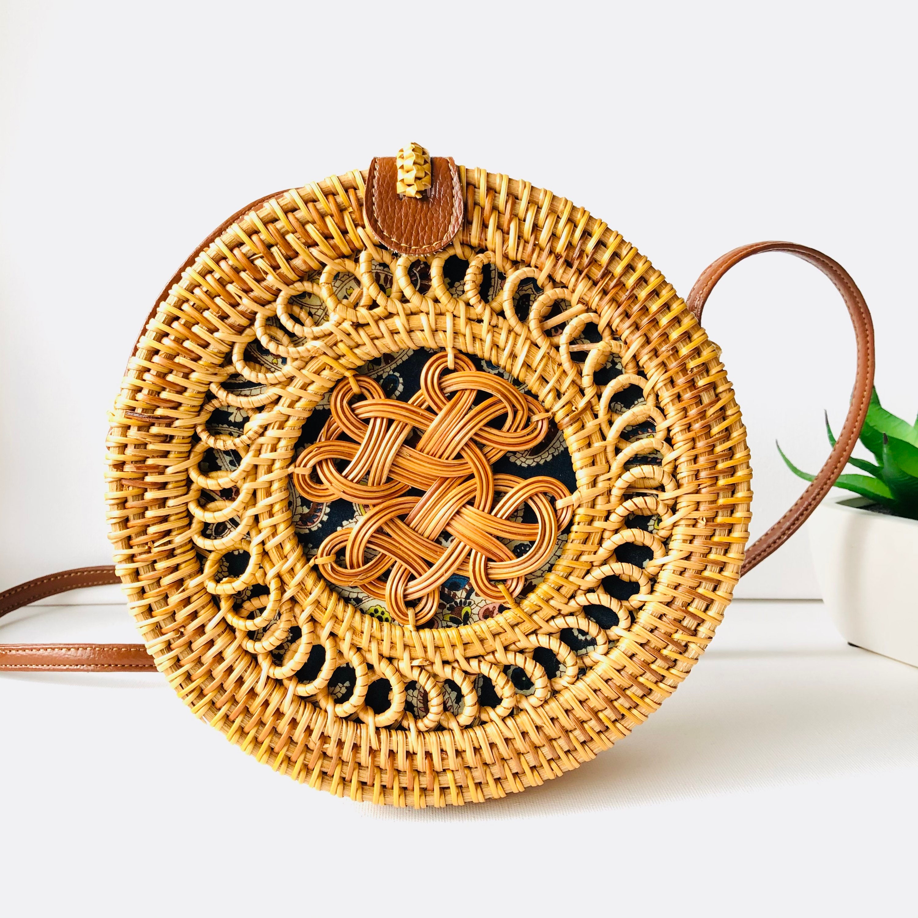 Round Handwoven Rattan Bag | Rattan Beach Bag| Shoulder Boho Bag | Wicker Bag | Handmade Bag | Bohemian Holiday Bag