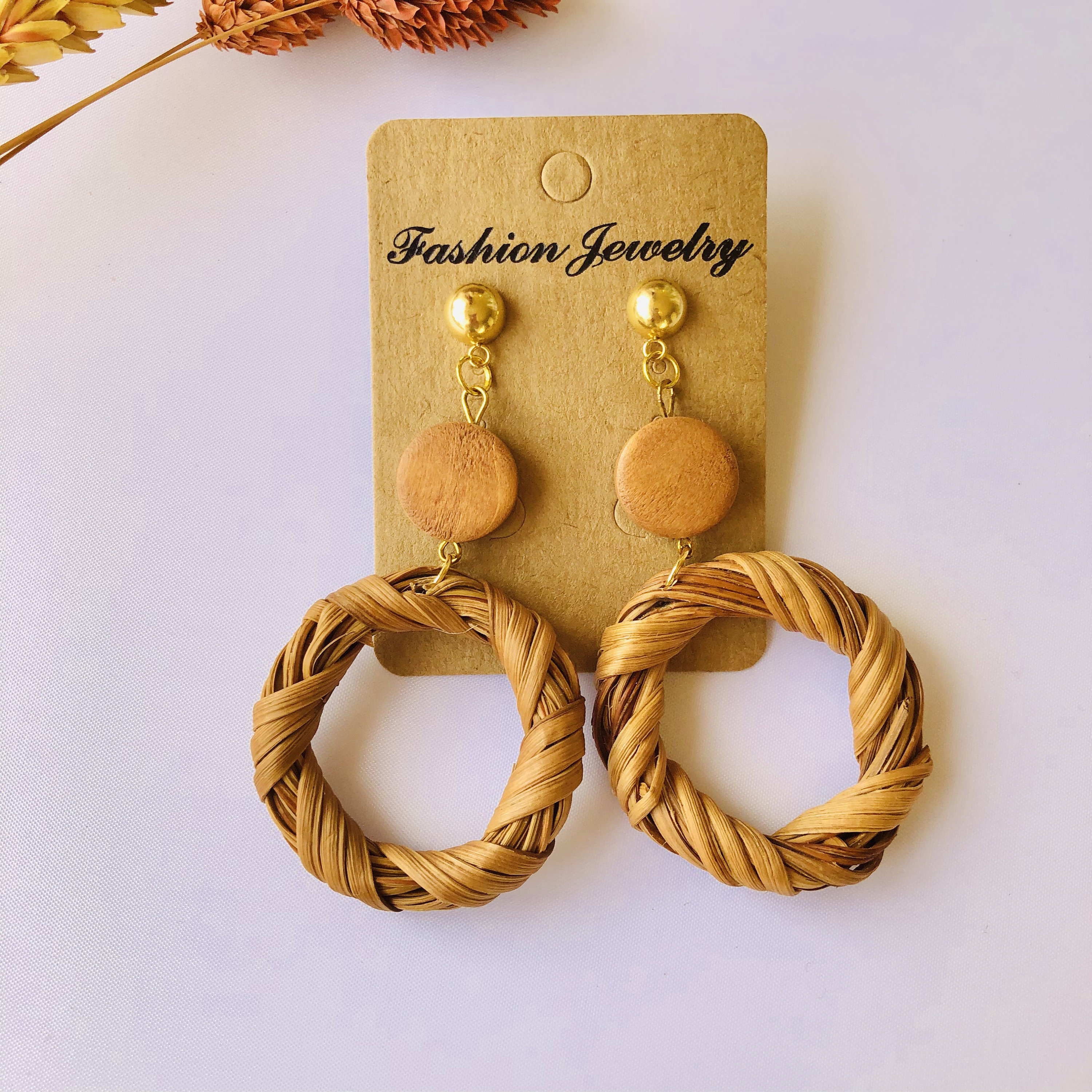 Earthy Brown Handwoven Rattan Earrings |Handmade Earrings | Dangle and Drop Earrings |Boho Earrings | Wicker Earrings | Summer Earrings