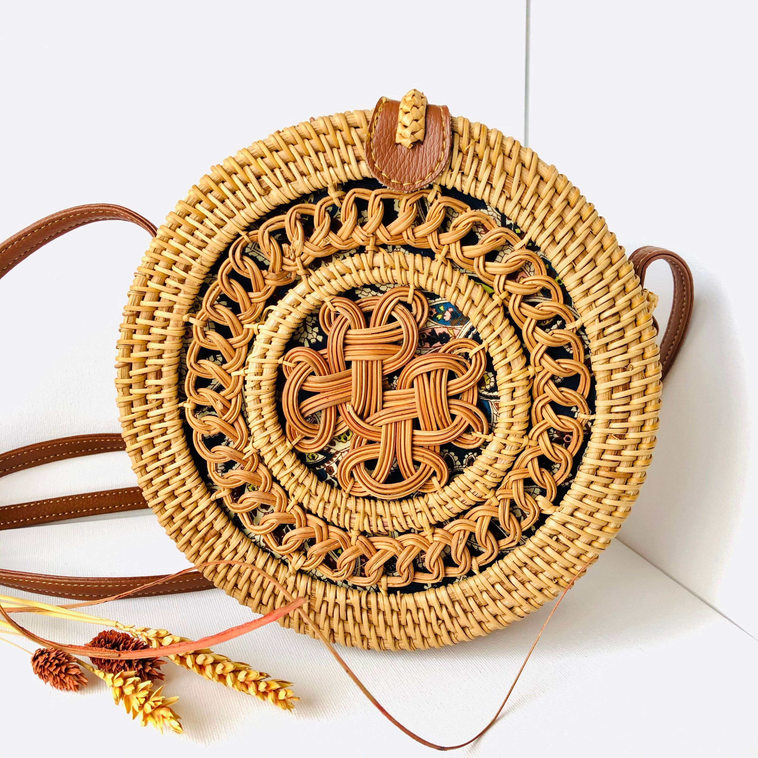 Ring Round Handwoven Rattan Bag | Floral Rattan Bag| Shoulder Boho Bag | Wicker Bag | Handmade Bag | Bohemian Bag