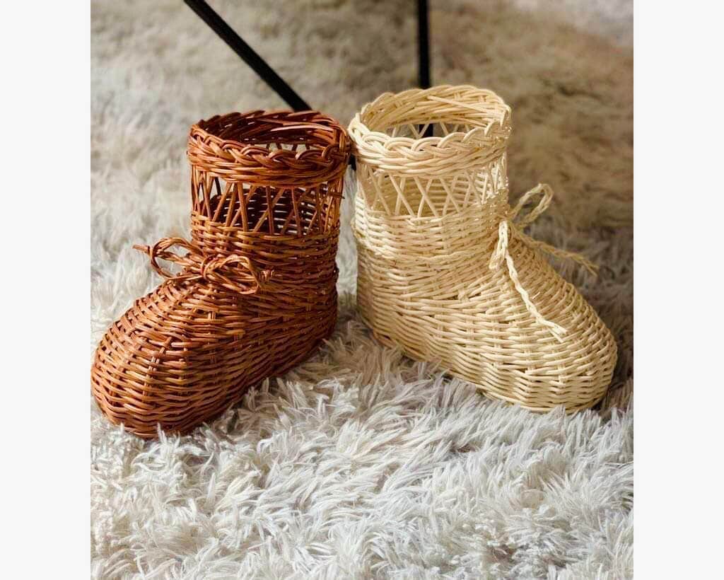 Handmade Rattan Shoe, Wicker Rattan Shoe, Natural Handmade Toy, Christmas Ornaments, Christmas Decor, Home decoration
