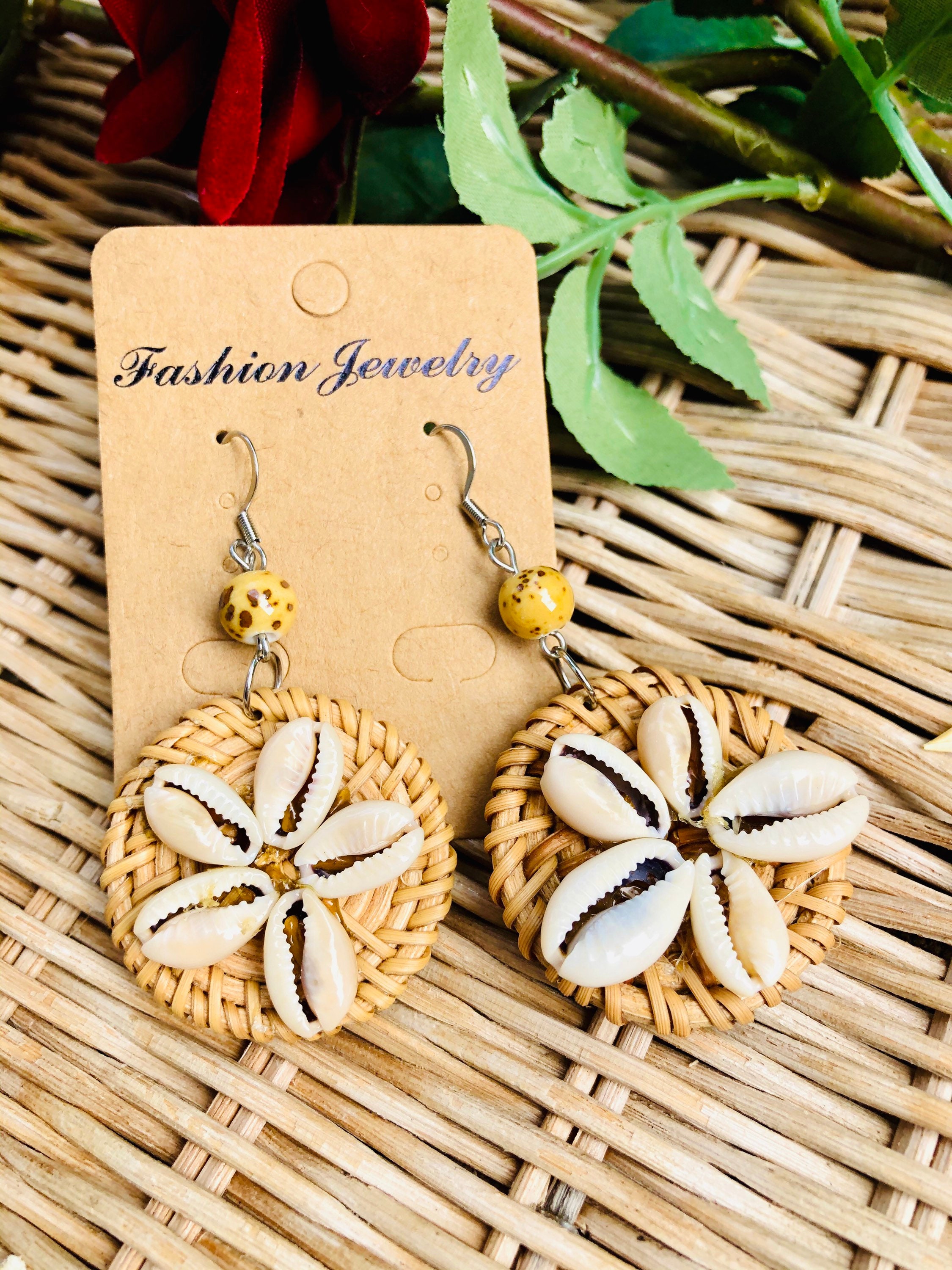 Flower Handwoven Rattan Earrings |Handmade Earrings | Hoop Earrings |Boho Earrings | Wicker Earrings | Christmas Earrings