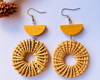 Sun Hoop Handwoven  Rattan Earrings | Statement Earrings | Boho Earrings | Wicker Earrings | Straw Earrings