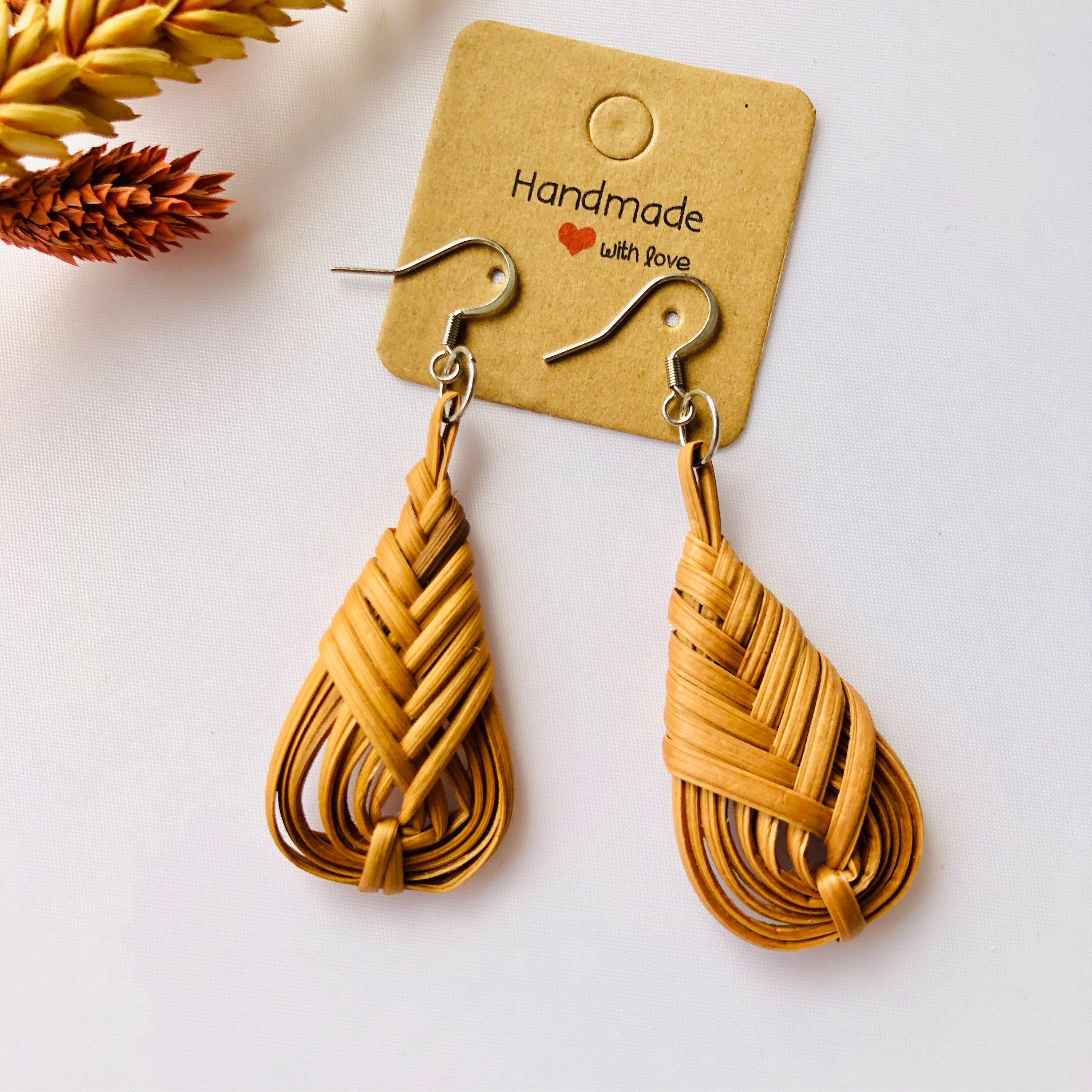 Leaf Handwoven Rattan Earrings |Handmade Earrings | Natural Leaf Earrings |Boho Earrings | Wicker Earrings