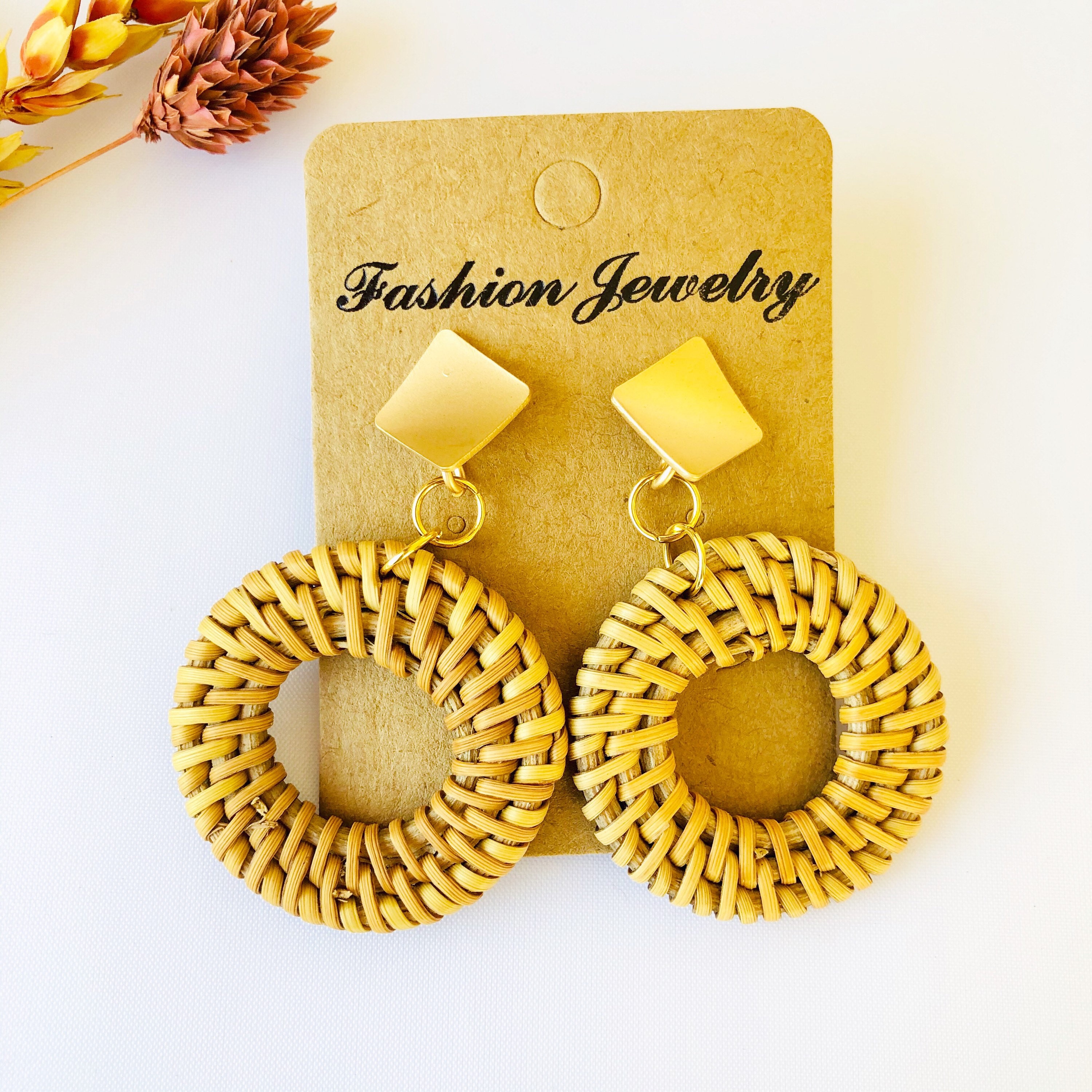 Glamorous Handwoven Rattan Earrings |Handmade Earrings | Hoop Earrings |Boho Earrings | Wicker Earrings | Christmas Earrings