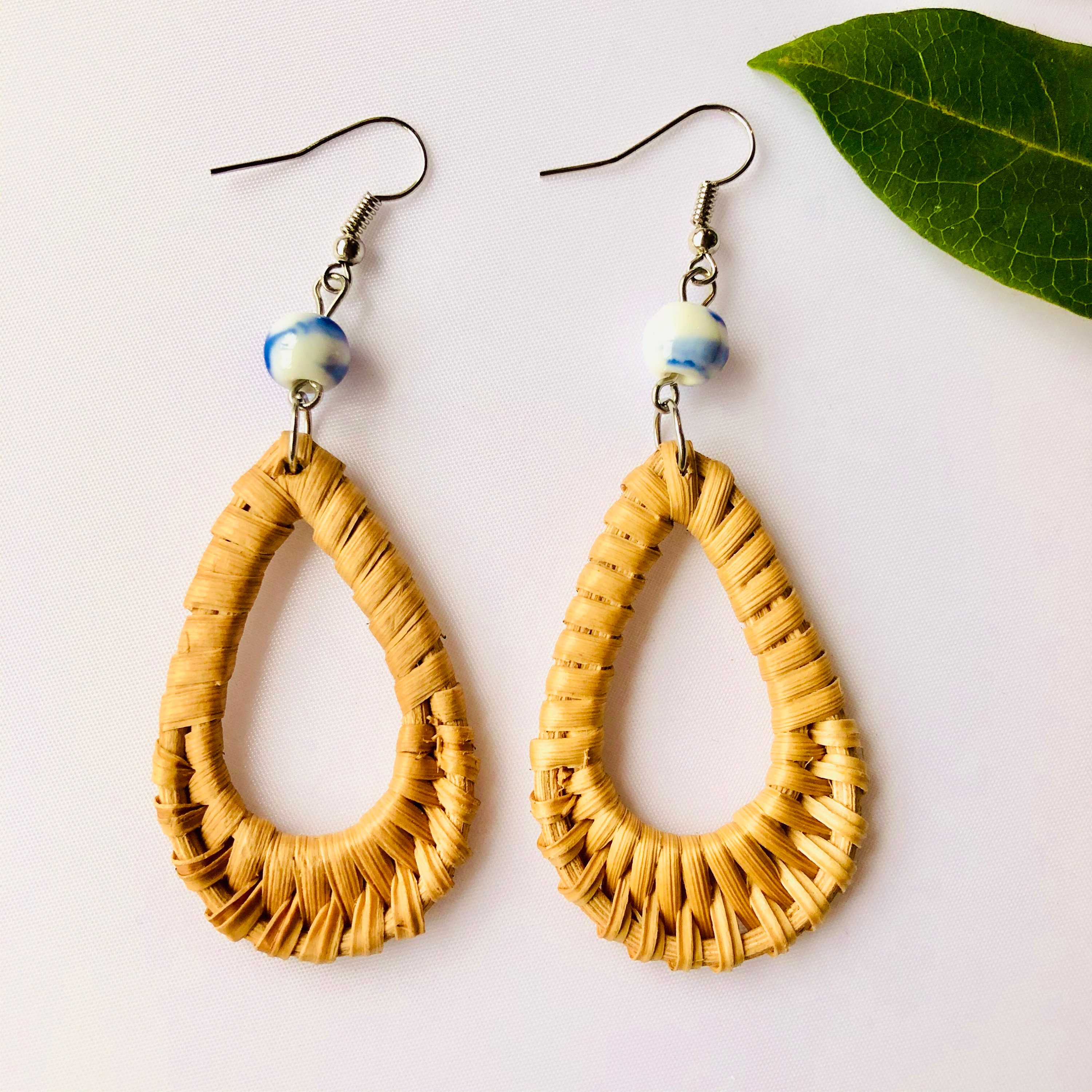 Dangle Oval Handwoven Rattan Earrings | Statement Earrings |Boho Earrings | Summer Earrings