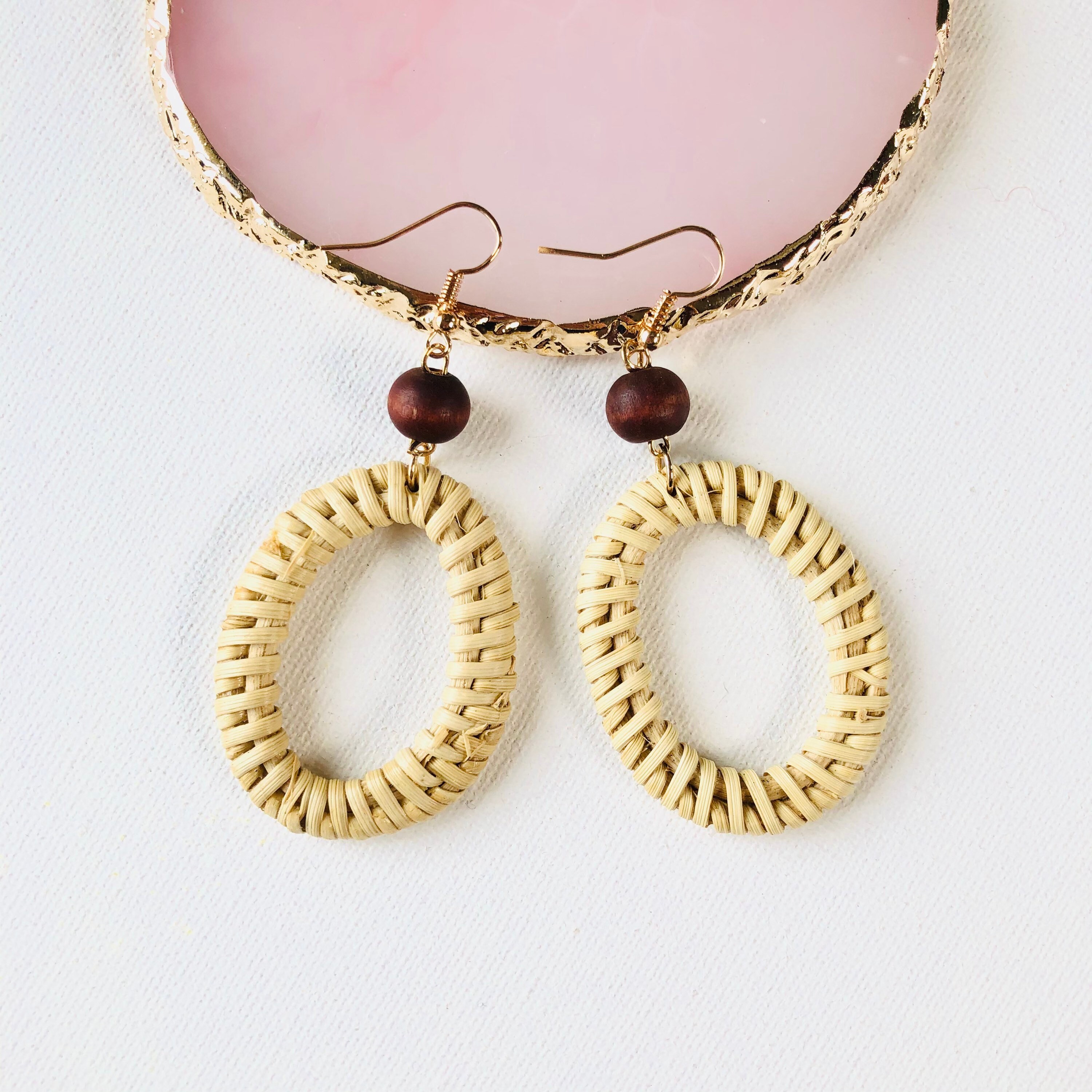 Flower Handwoven Rattan Earrings |Handmade Earrings | Hoop Earrings |Boho Earrings | Wicker Earrings | Christmas Earrings