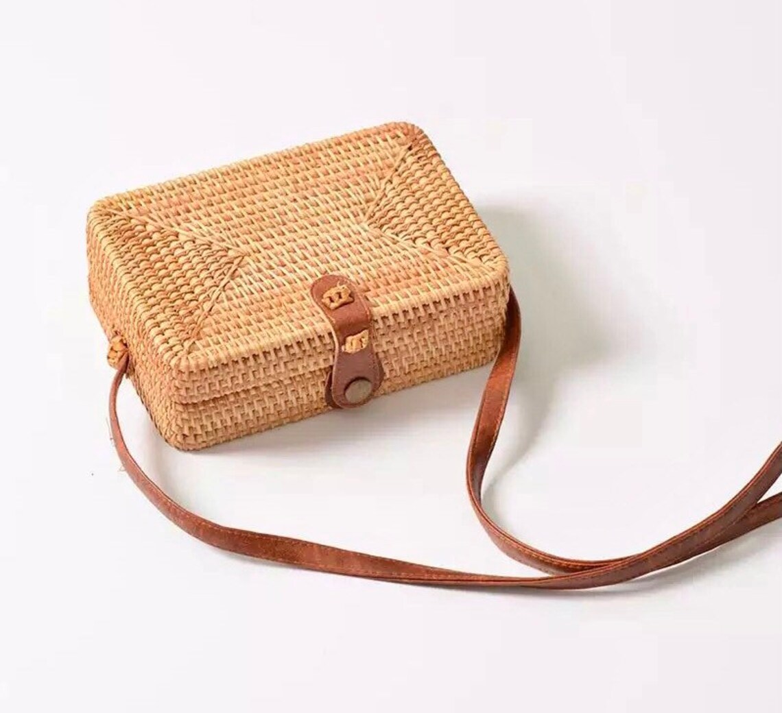 Rectangle Handwoven Rattan Bag / Unique Rattan Bag / Beach Etsy