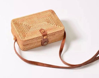 Rectangle Handwoven Rattan Bag | Unique Rattan Bag| Beach Boho Bag | Wicker Bag | Handmade Bag | gifts for her