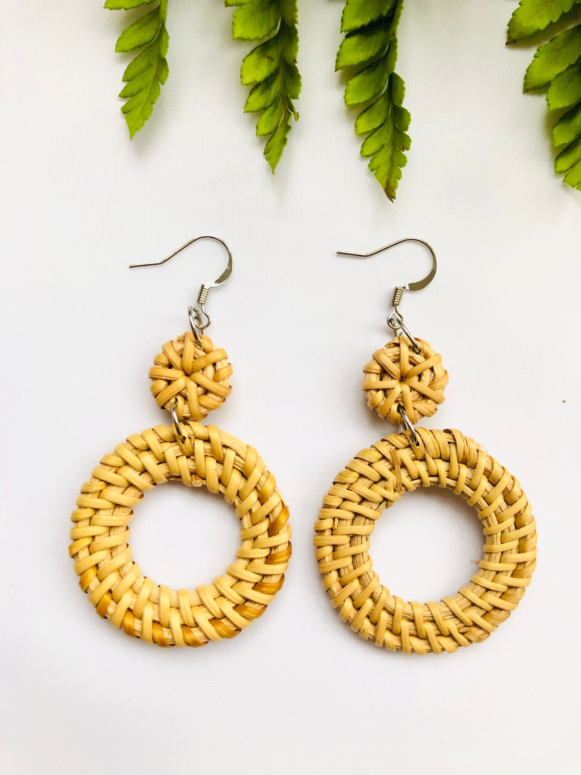 Double Handwoven Rattan Earrings | Hoop Earrings | Summer  Earrings | Handmade Earrings by Artisans