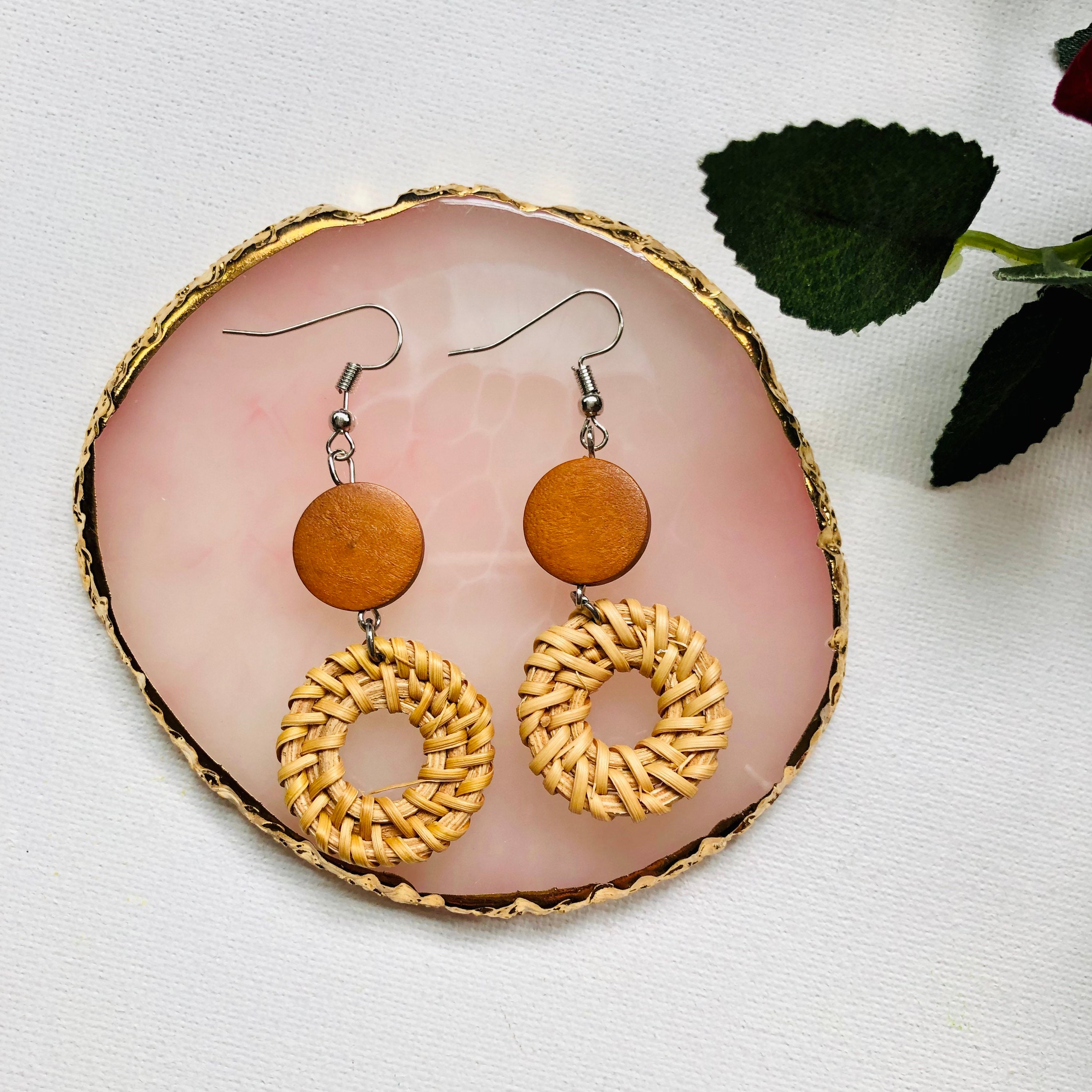 Handwoven Rattan Earrings |Handmade Earrings | Boho holiday summer Earrings | Vacation earrings | Party Earrings | Beach Earrings