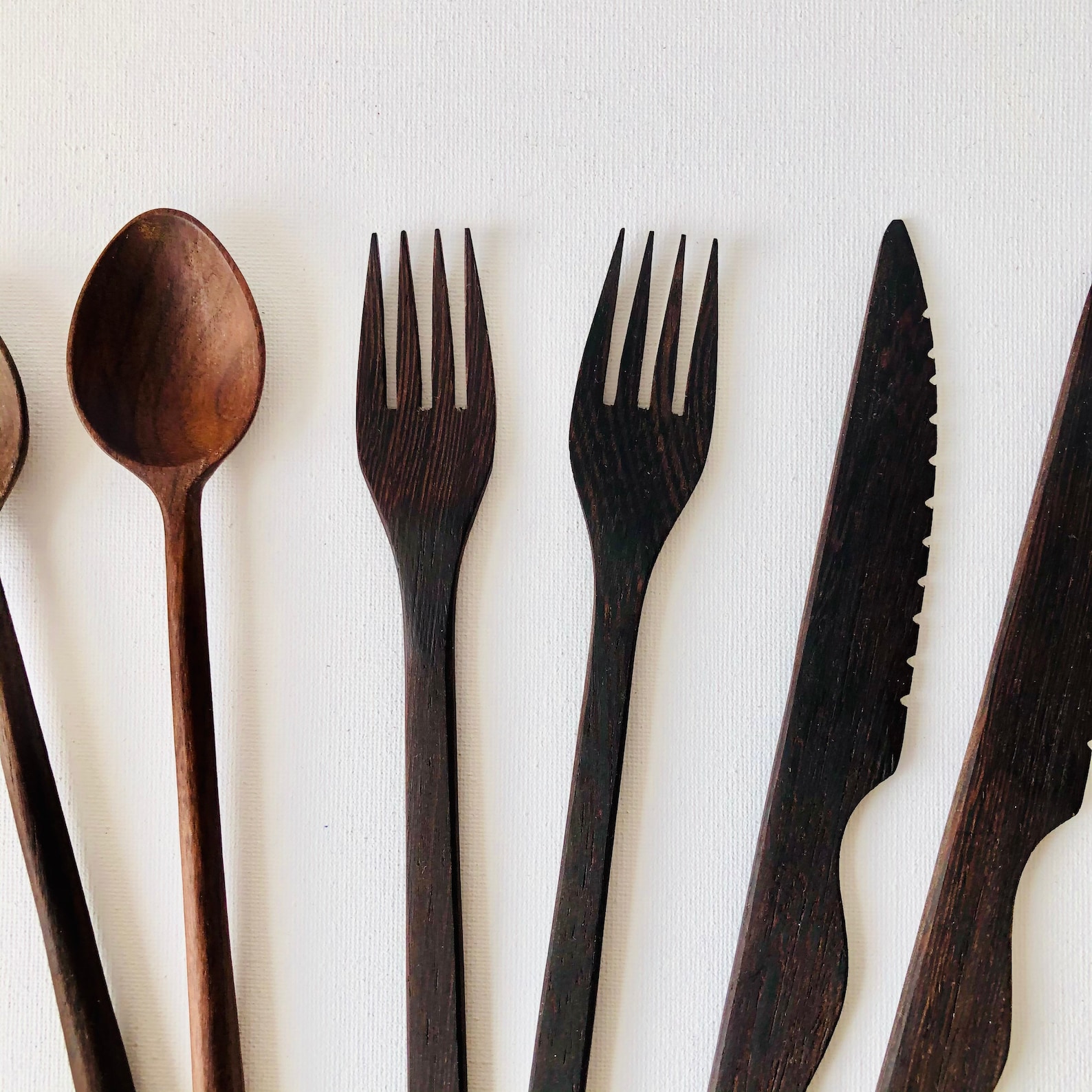 Premium Unique Walnut Wood Cutlery Set Wooden Spoon Fork Etsy