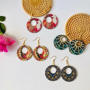 Handmade Round Wooden Earrings | Lightweight Dangle Earrings | Wood Earrings | Statement Earrings with gold/silver hooks | BUY 4 PAY 3