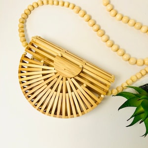 Handmade Bamboo Halfmoon Bag  with Free Earrings| Holiday Bag | Handmade Boho Bag| Shoulder Bamboo Bag|Crossbody Bag | Bamboo Bag
