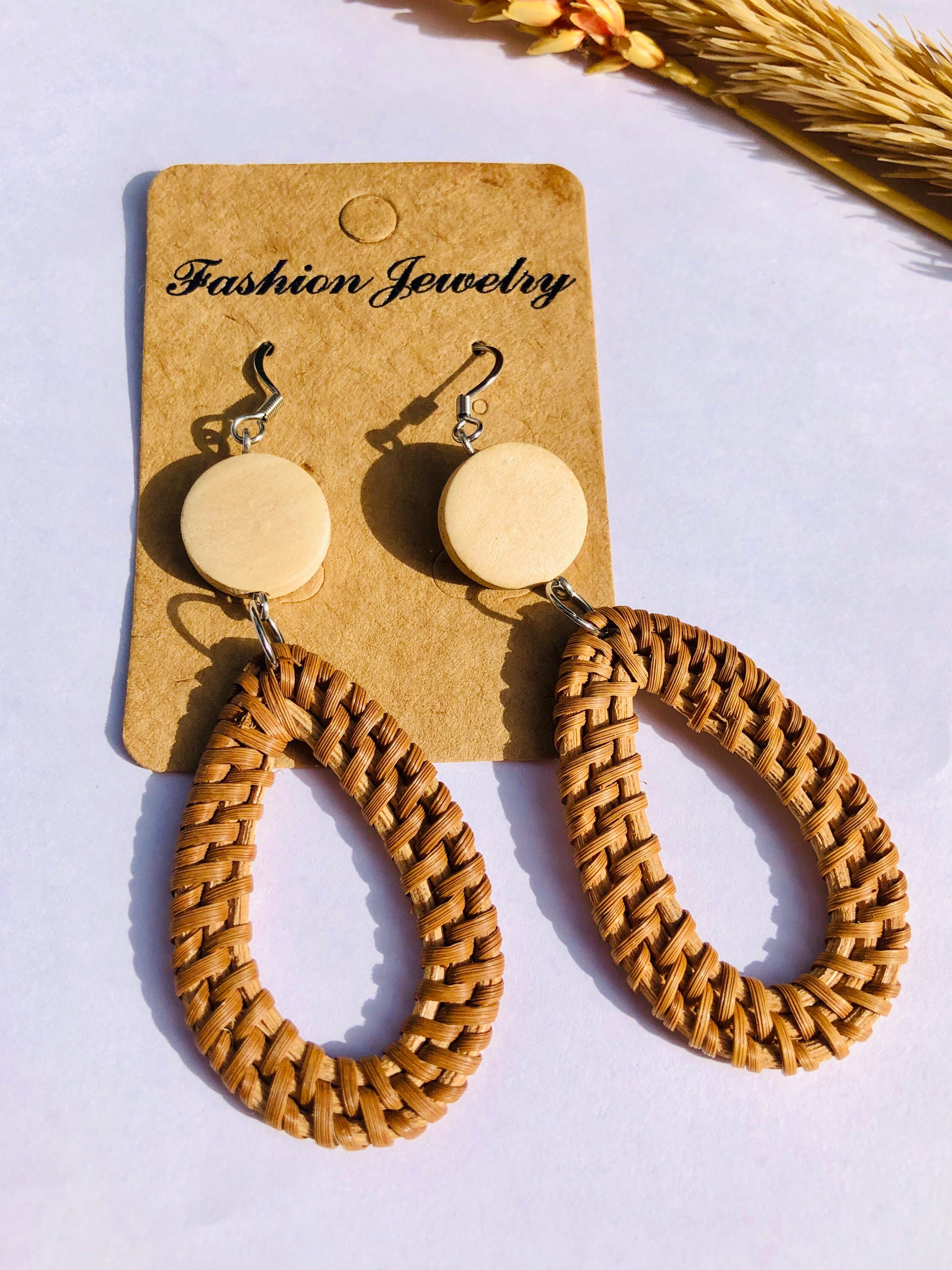 Handwoven Rattan Earrings |Oval Earrings | Hoop Earrings |Boho Earrings | Wicker Earrings | Geometric Earrings
