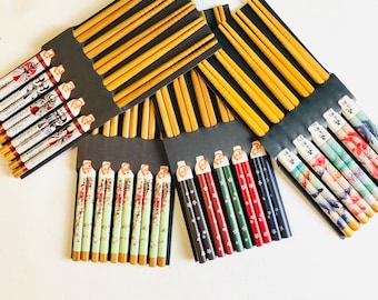 Bamboo Chopsticks Set: Asian Style, Painted Design, 5 Pairs