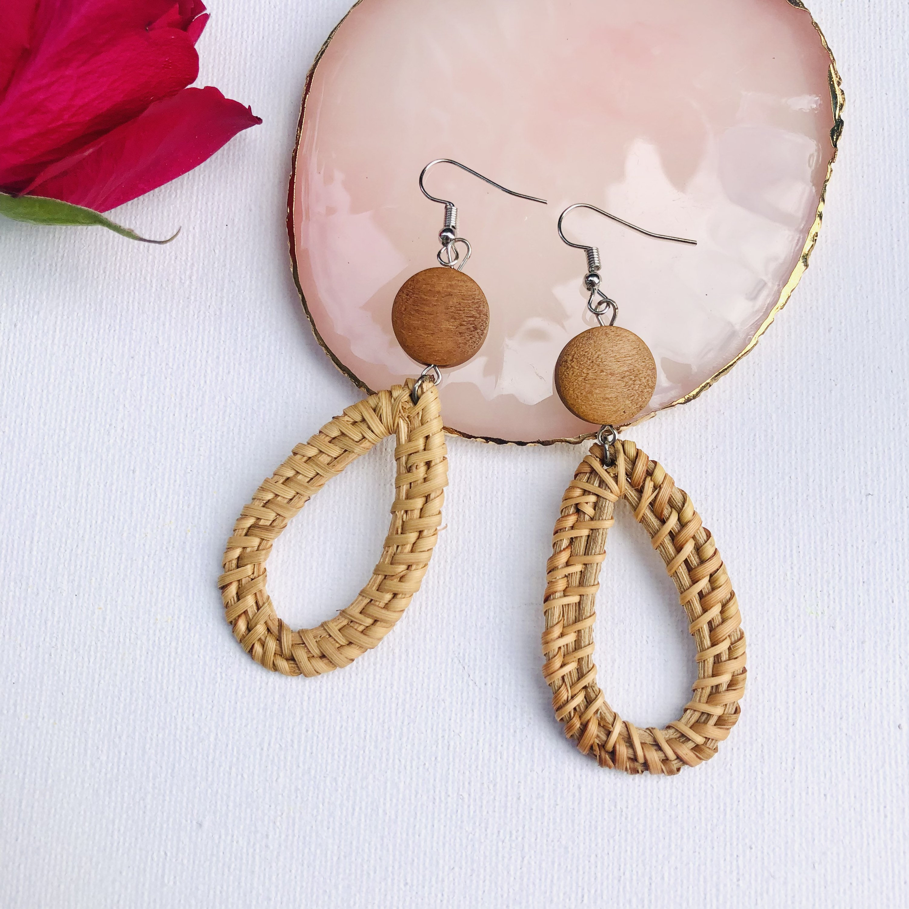 Handwoven Rattan Earrings |Oval Earrings | Hoop Earrings |Boho Earrings | Wicker Earrings | Geometric Earrings