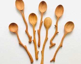 Handcrafted Branch Handle Wooden Spoons | Thorn Spoons | Branch Tree Spoons | Handmade Spoons | Home Kitchen Decor