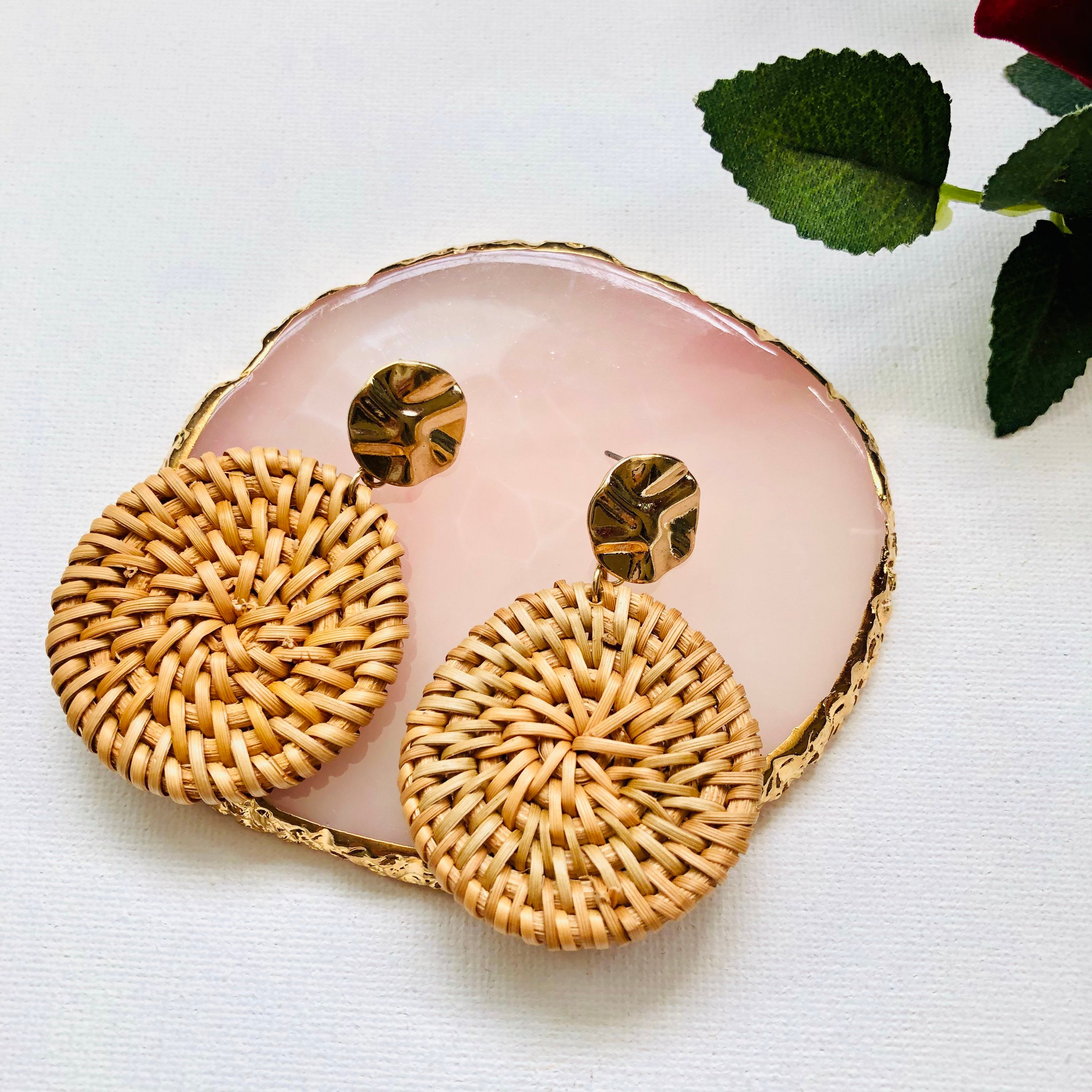Handwoven Rattan Earrings |Handmade Earrings | Boho holiday summer Earrings | Vacation earrings | Party Earrings | Beach Earrings