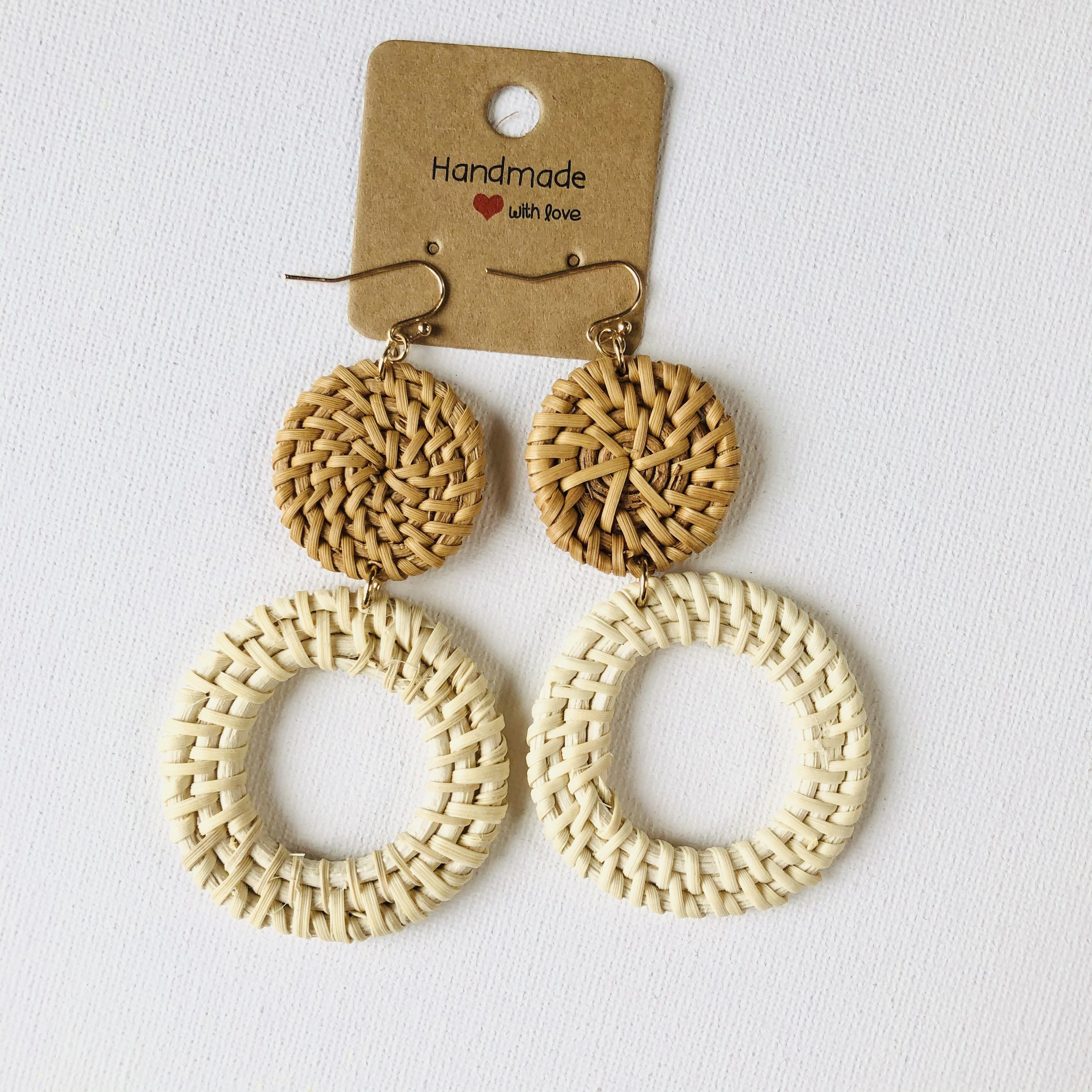 Flower Handwoven Rattan Earrings |Handmade Earrings | Hoop Earrings |Boho Earrings | Wicker Earrings | Christmas Earrings