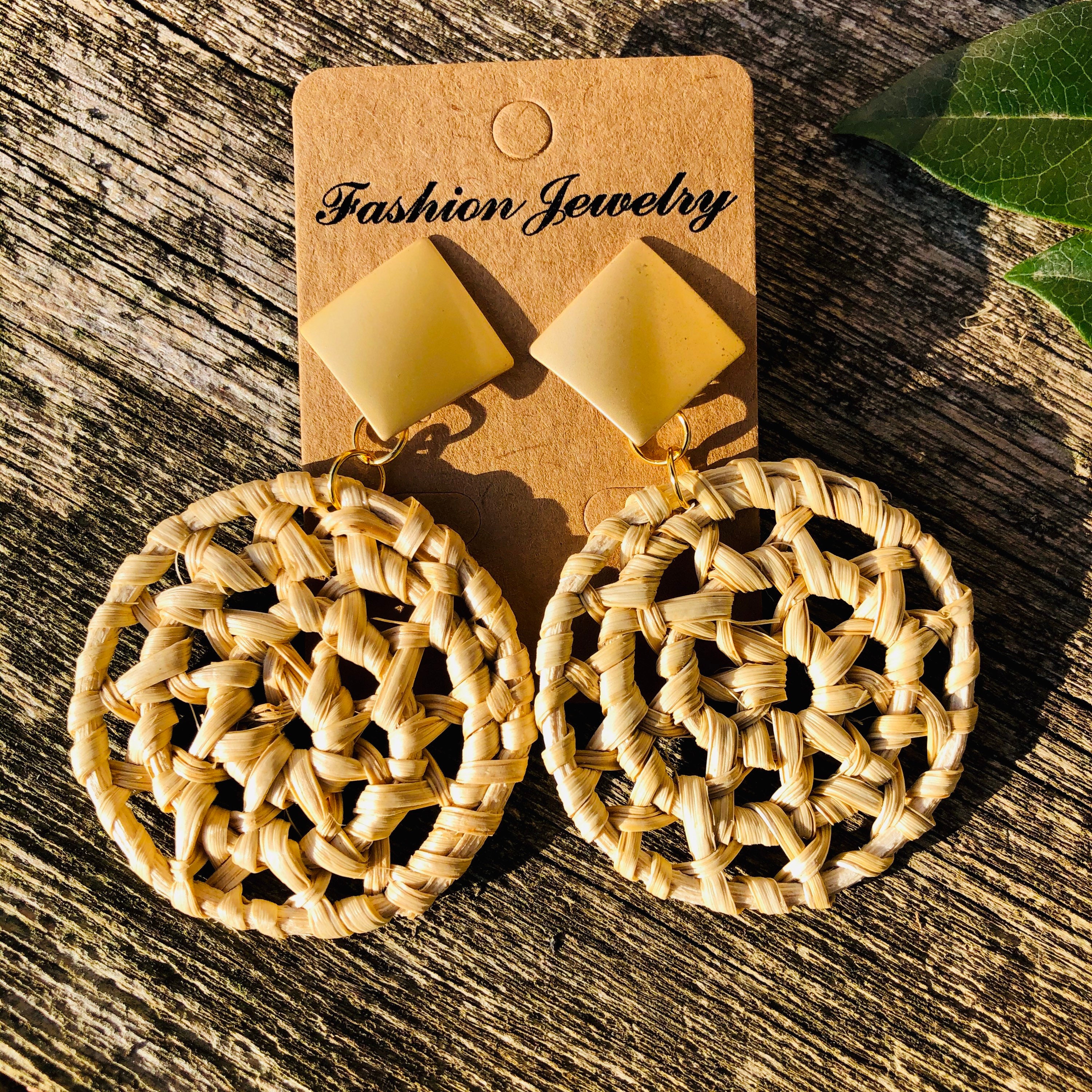 White Glamorous Handwoven Rattan Earrings |Handmade Earrings | Christmas Earrings