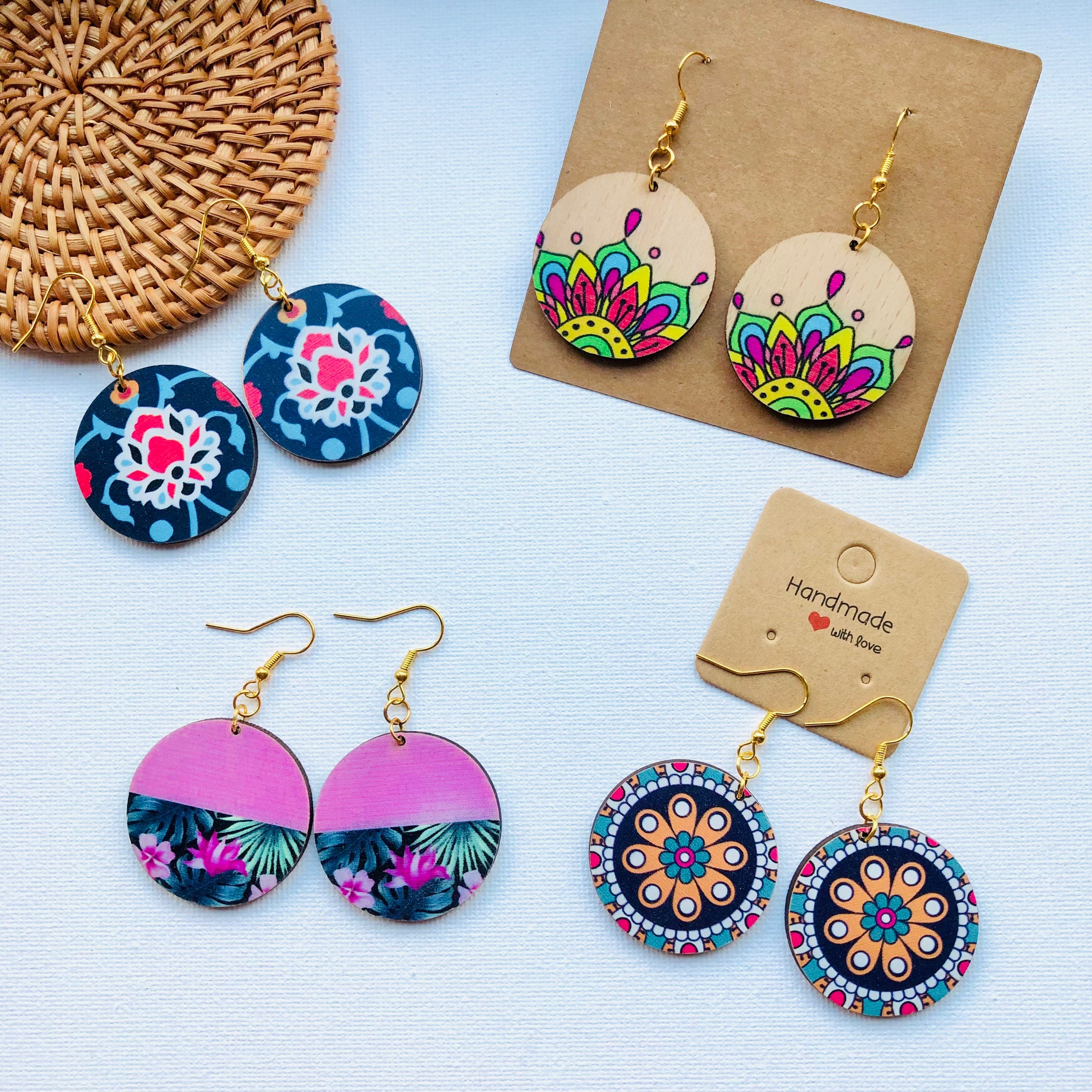 Handmade Round Wooden Vintage Earrings | Lightweight unique Eco-friendly Earrings | Wood Earrings | Colorful Earrings | BUY 4 PAY 3