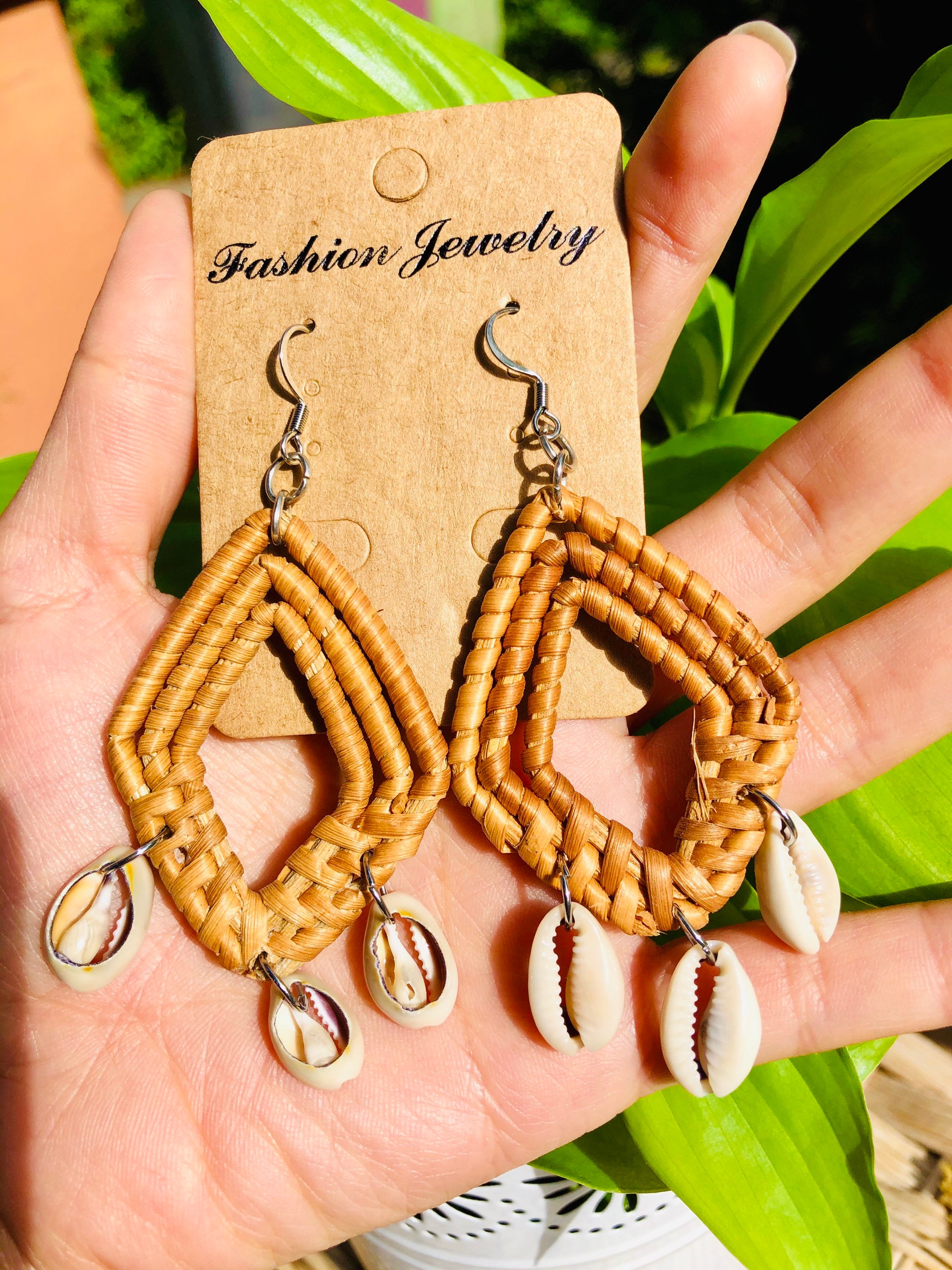 Seashell Handwoven Rattan Earrings |Handmade Earrings | Hoop Earrings |Boho Earrings | Wicker Earrings