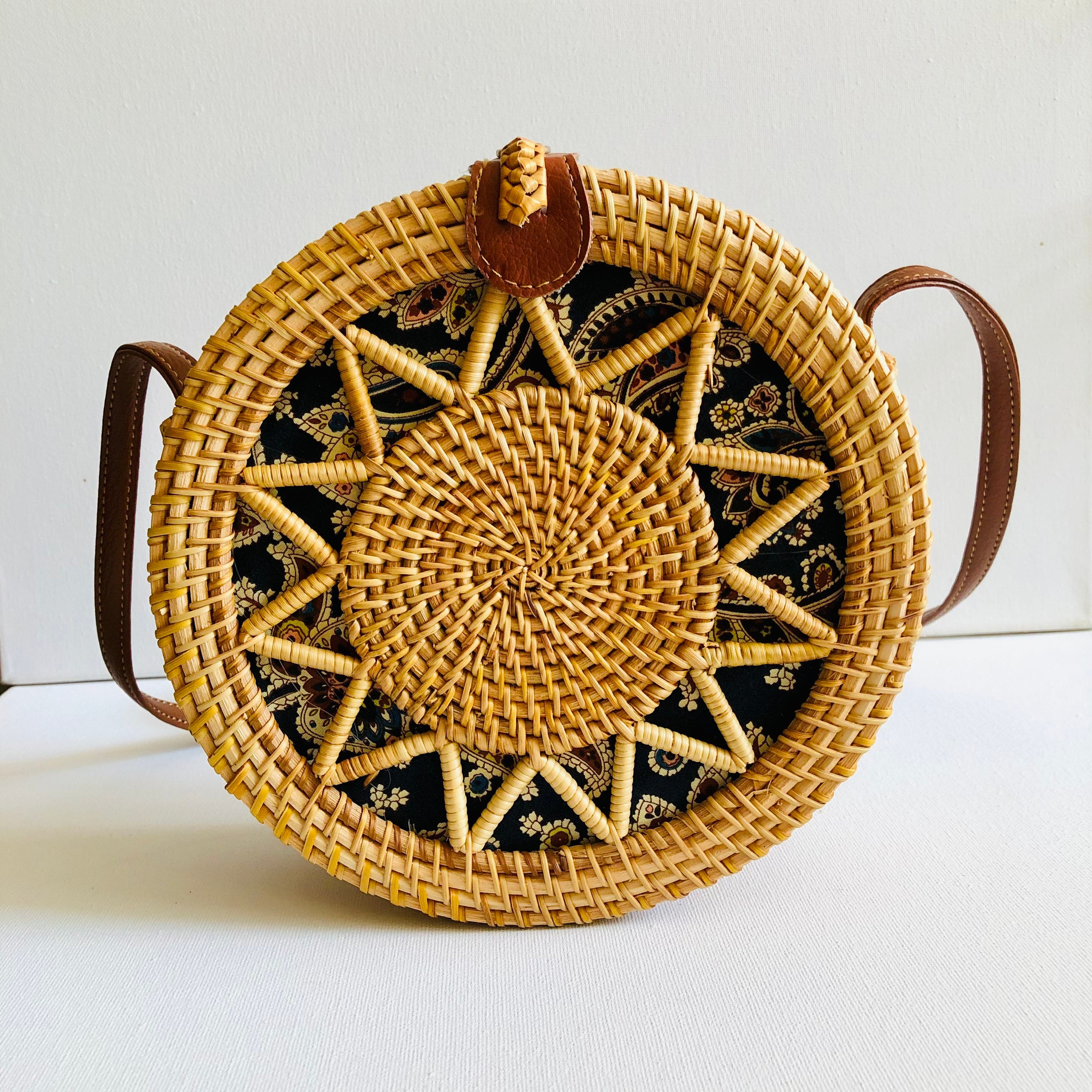 Round Handwoven Rattan Star Bag | Floral Rattan Bag| Beach Boho Bag | Wicker Holiday Bag | Handmade Summer holiday Bag | Bohemian Bag