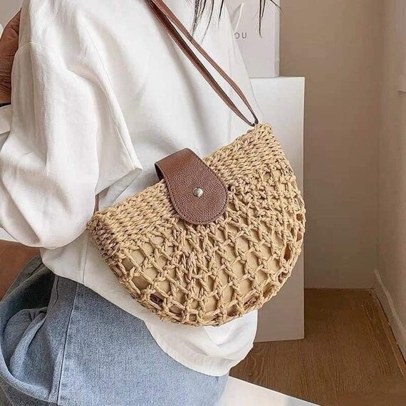 Handwoven Straw Half Moon Handbag handmade Boho Bag Shoulder - Etsy UK